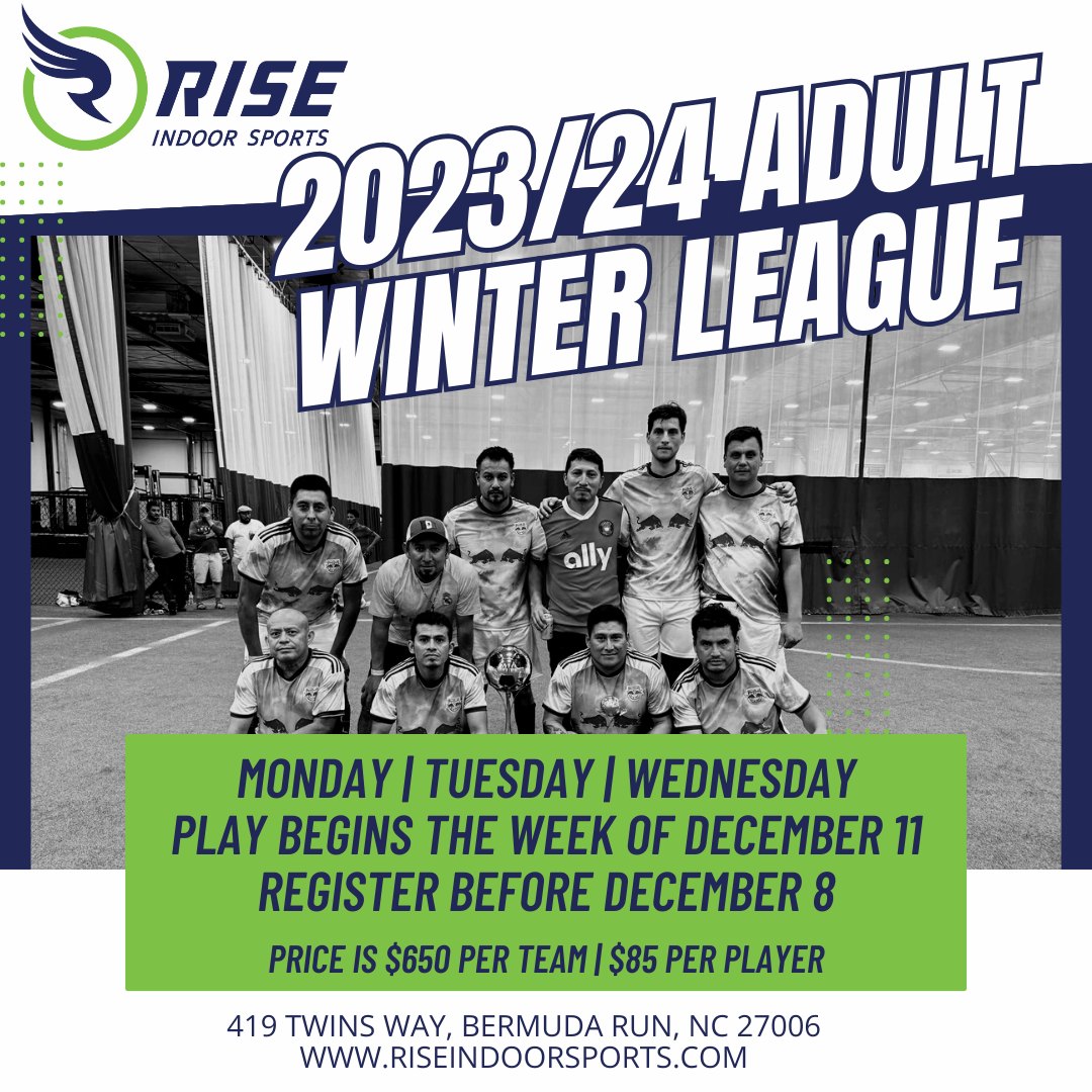 2023 winter adult soccer leagues at rise indoor sports